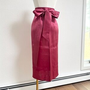 SwingBird Retro Vintage Bow Belt Pink Satin Wrap Midi Skirt S/M